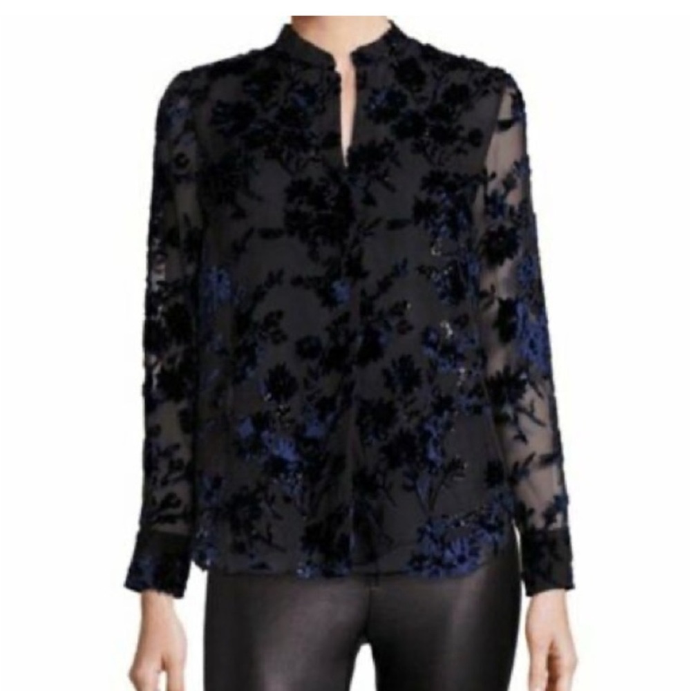 Alice + Olivia Barouque Sheer Velvet Overlay  Blouse